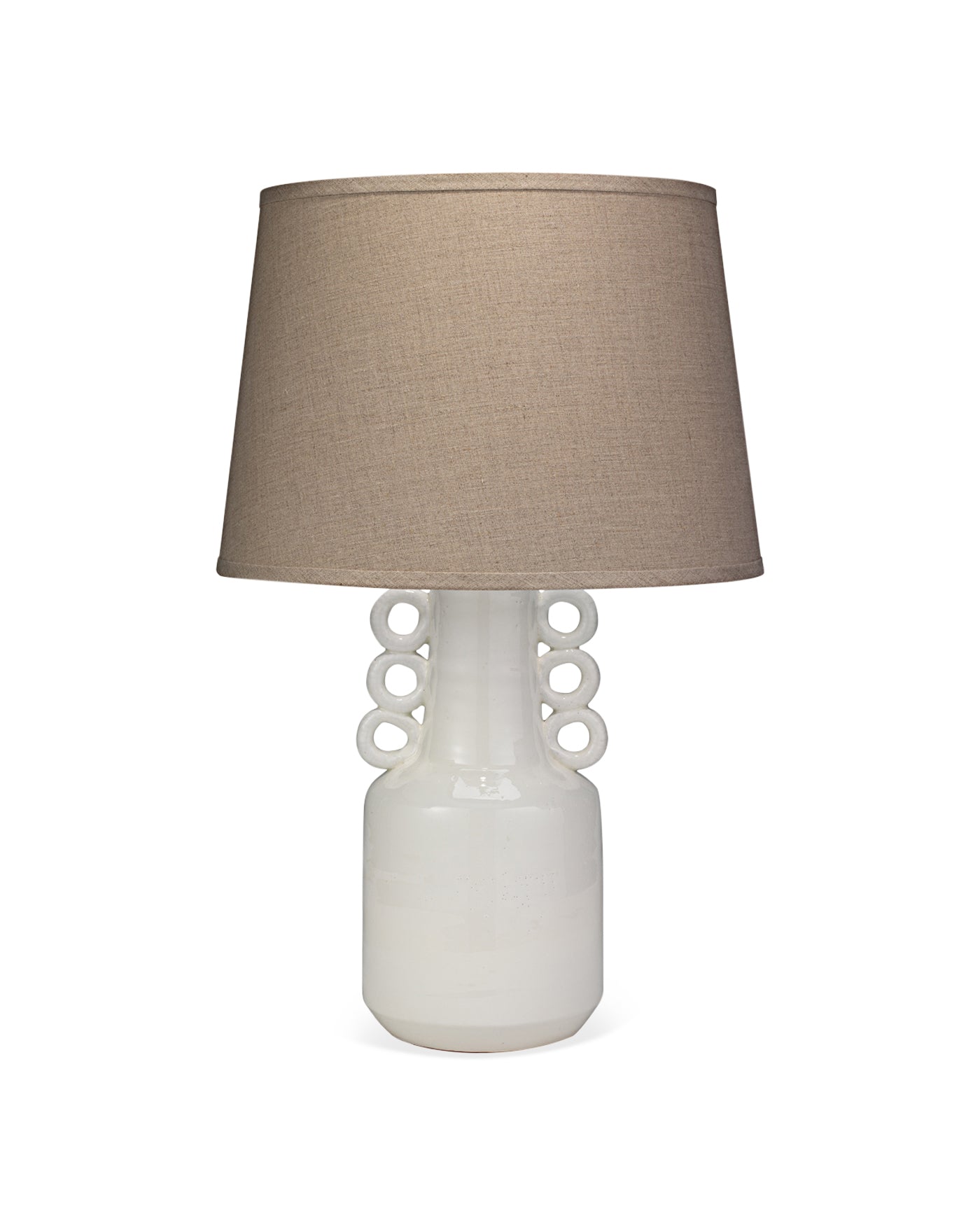 Circus Table Lamp in White Ceramic With Classic Open Cone Shade in Natural Linen