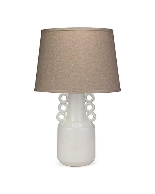 Circus Table Lamp in White Ceramic With Classic Open Cone Shade in Natural Linen