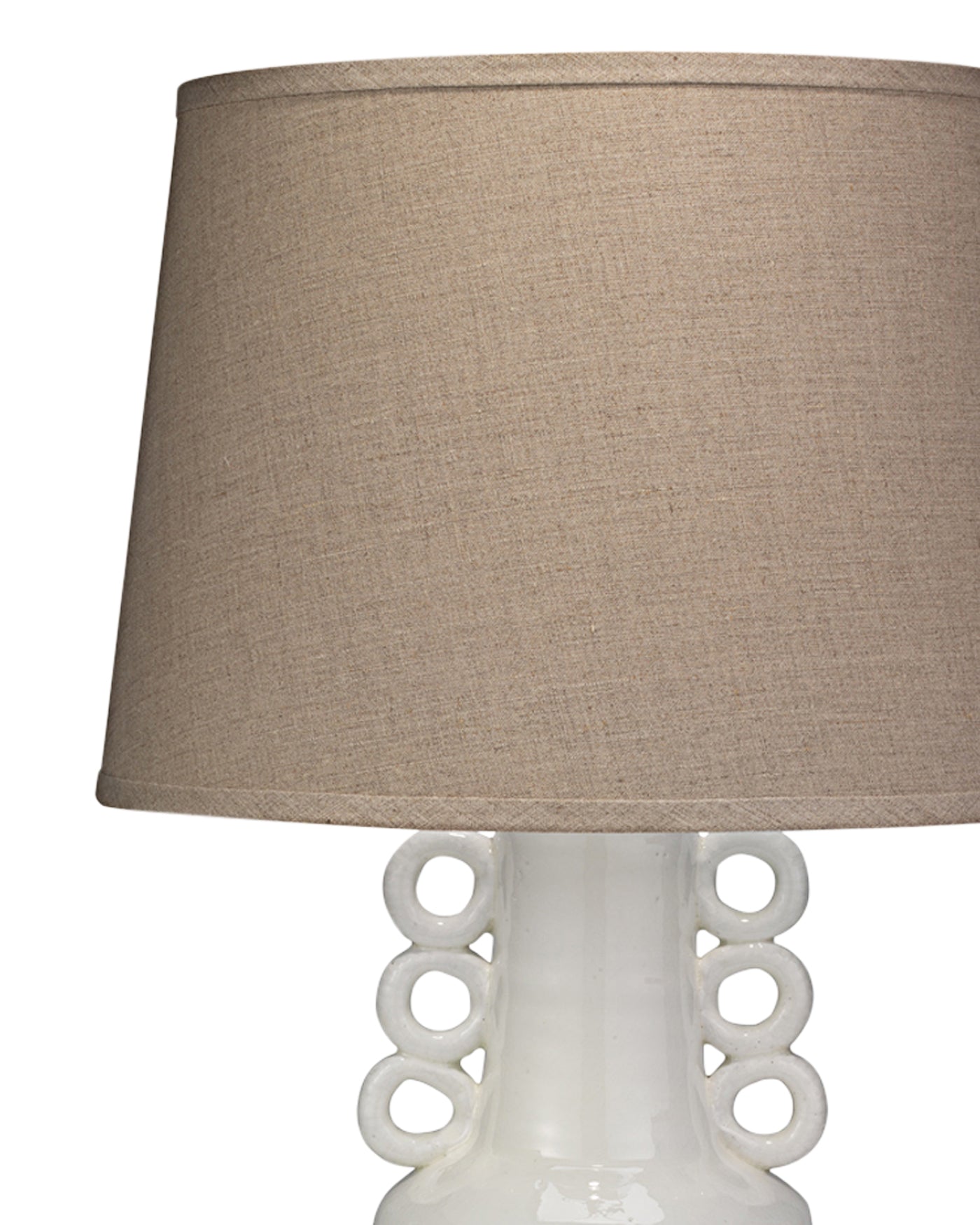 Circus Table Lamp in White Ceramic With Classic Open Cone Shade in Natural Linen