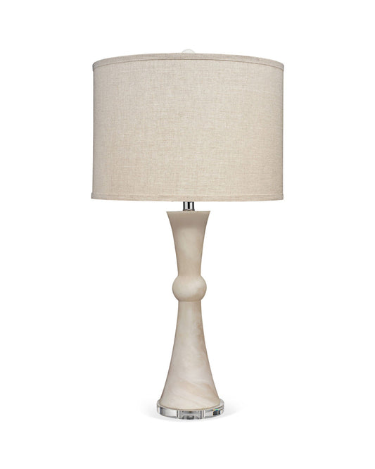 Commonwealth Table Lamp in White Faux Alabaster with Classic Drum Shade in Natural Linen