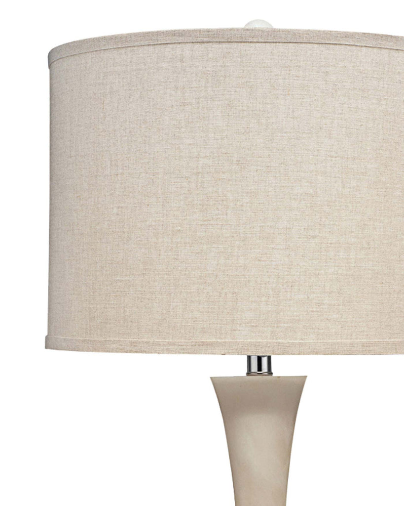 Commonwealth Table Lamp in White Faux Alabaster with Classic Drum Shade in Natural Linen