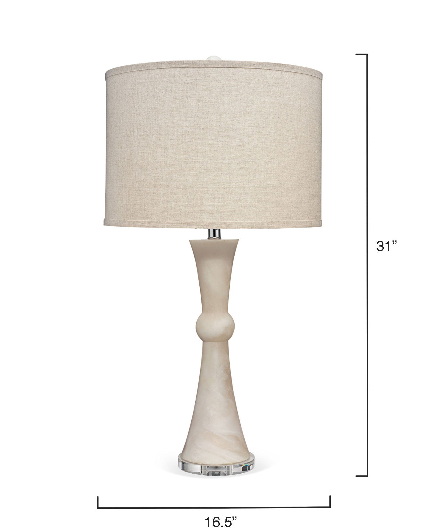 Commonwealth Table Lamp in White Faux Alabaster with Classic Drum Shade in Natural Linen