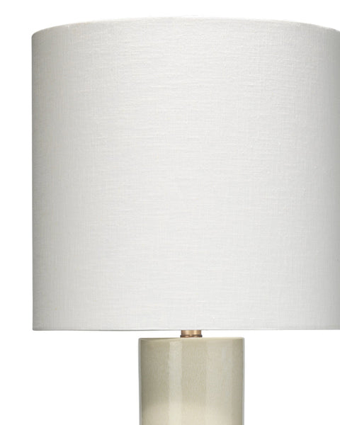 Crest Table Lamp in Eggshell Ceramic  With Tall Drum Shade in Off White Linen