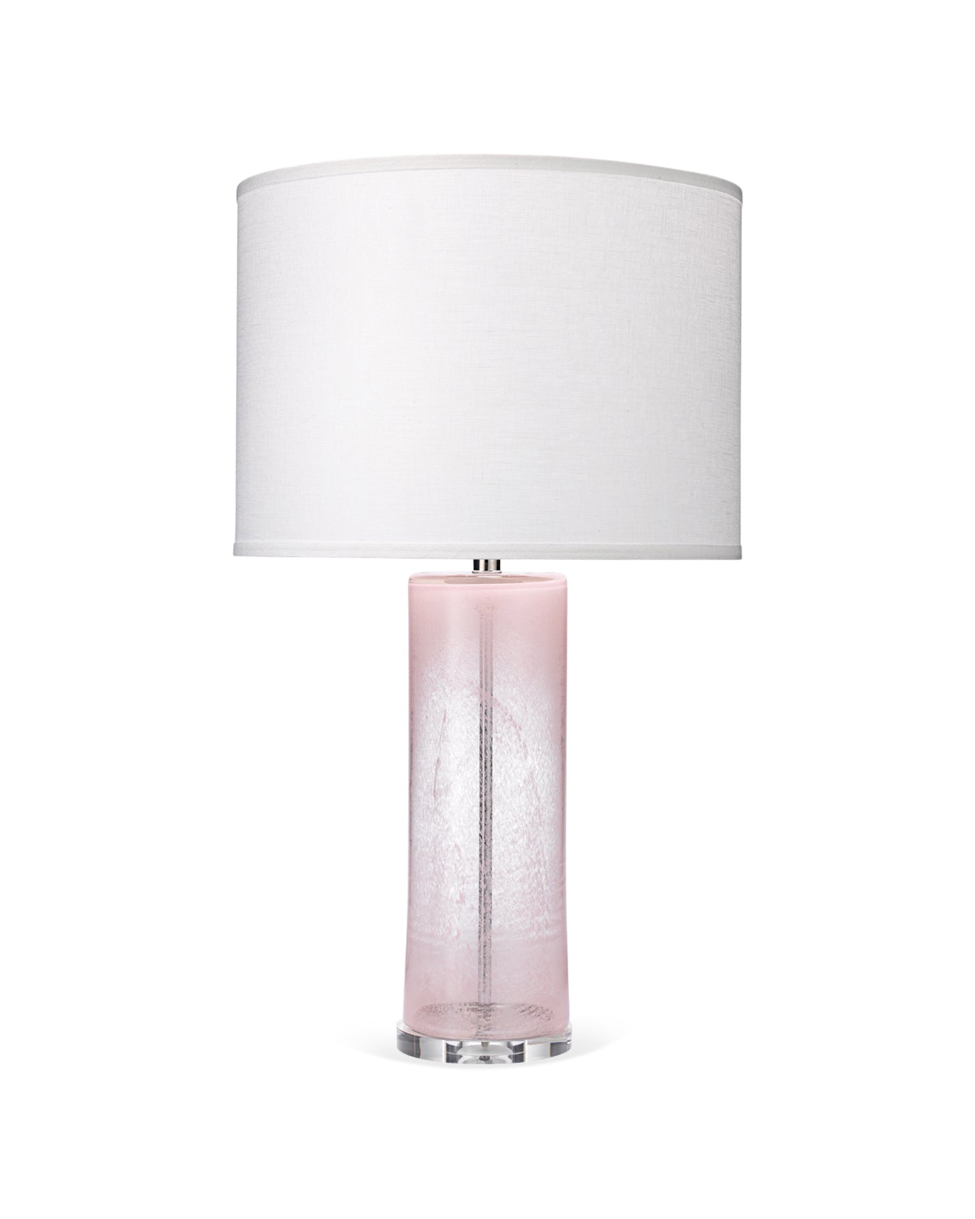 Dahlia Table Lamp in Pink Glass With Large Drum Shade in Sea Salt Linen