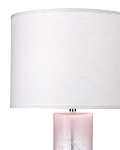 Dahlia Table Lamp in Pink Glass With Large Drum Shade in Sea Salt Linen