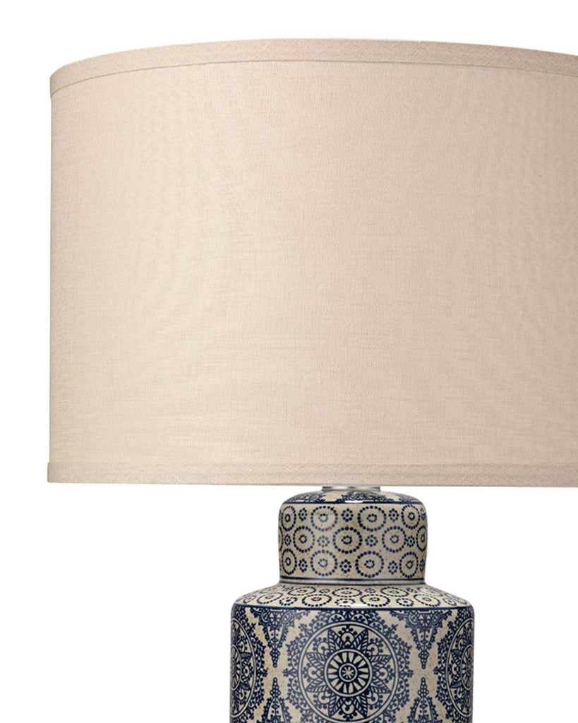 Deliah Table Lamp in Blue With Medium Drum Shade in Stone Linen