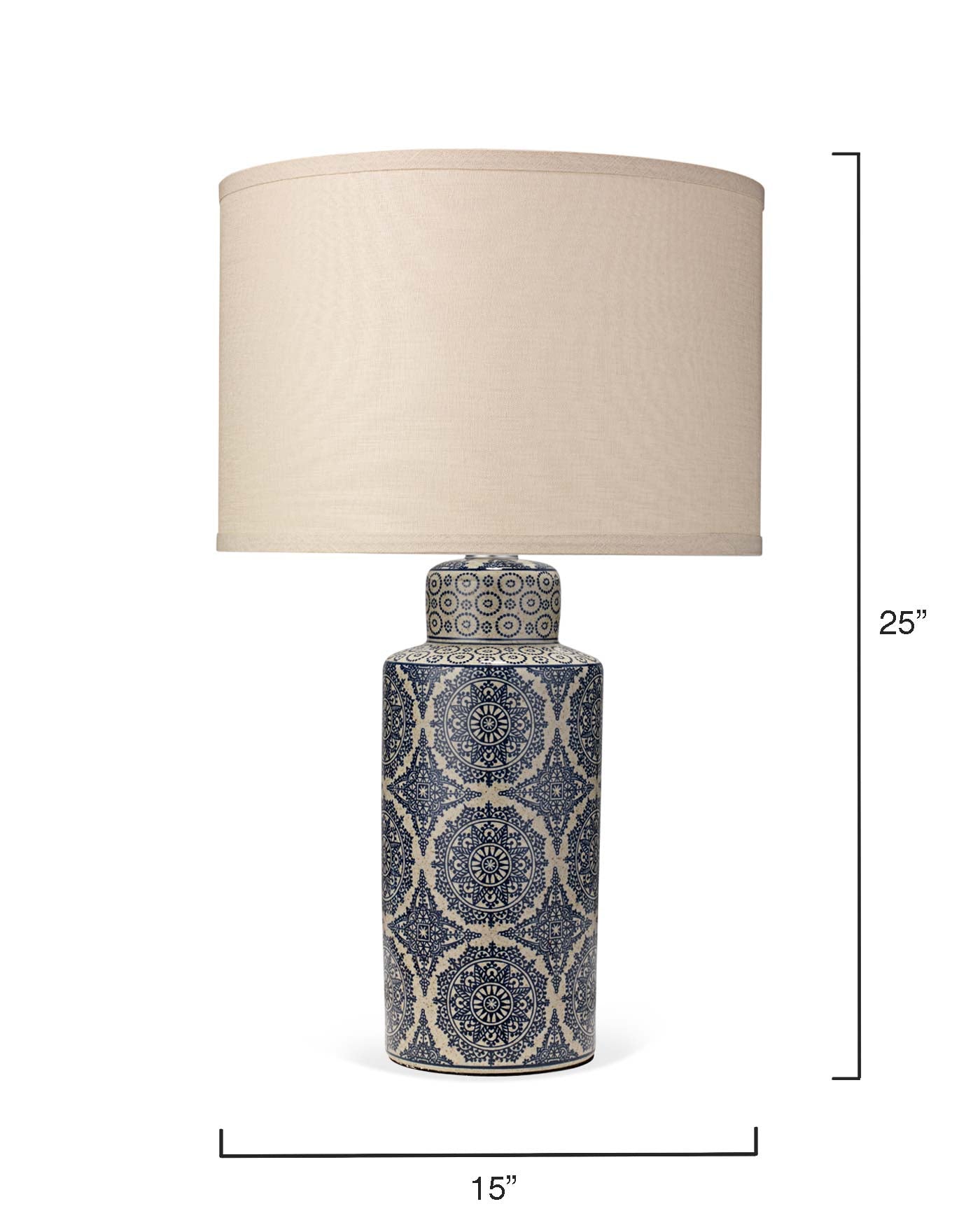 Deliah Table Lamp in Blue With Medium Drum Shade in Stone Linen