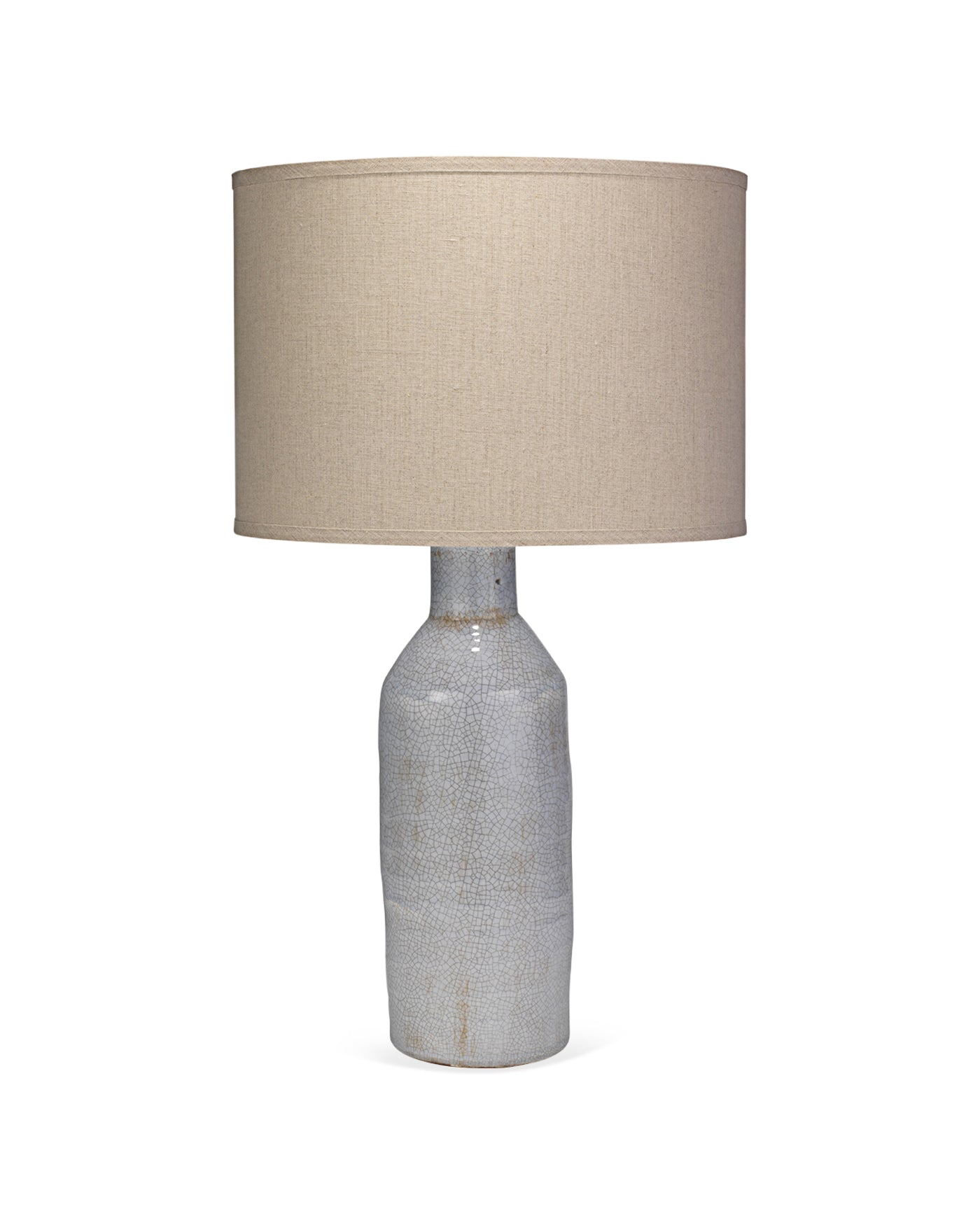 Dimple Carafe Table Lamp in Lilac Ceramic With Classic Drum Shade in Natural Linen