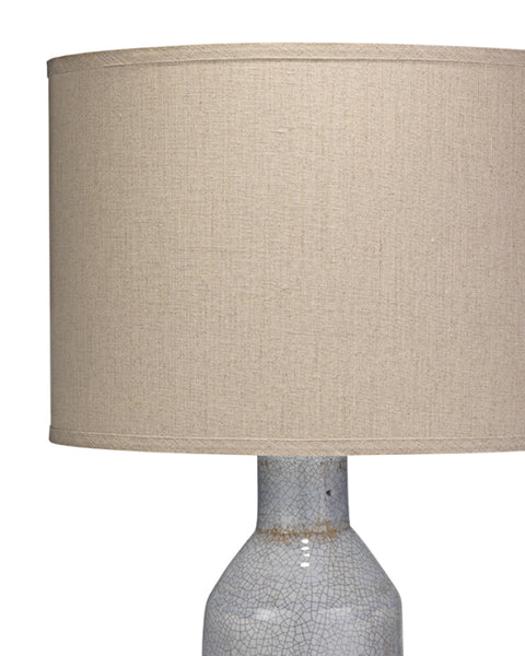 Dimple Carafe Table Lamp in Lilac Ceramic With Classic Drum Shade in Natural Linen