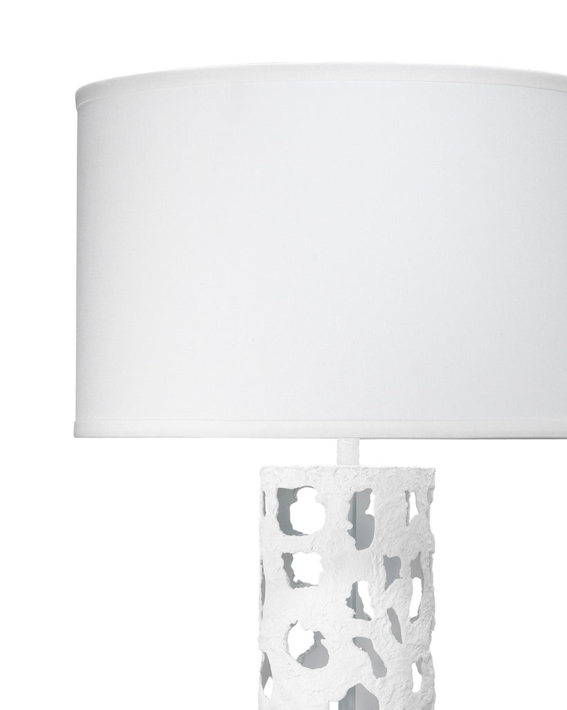 Firenze Table Lamp  in White Metal With White Linen  Drum Shade