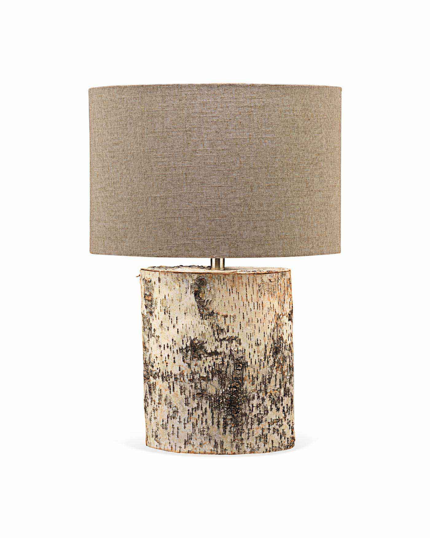 Forester Table Lamp in Birch Veneer With Oval Shade in Natural Linen