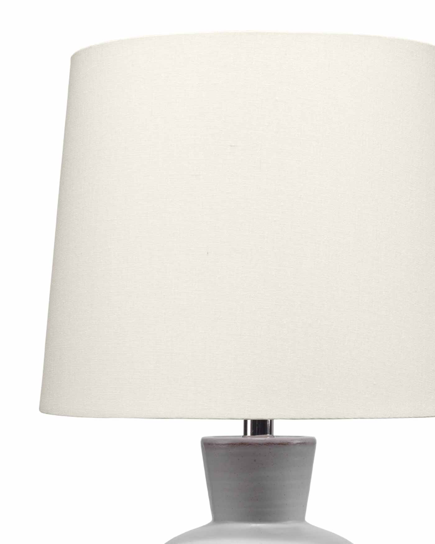 Foundation Table Lamp in Matte Frosted Grey Ceramic  With Cone Shade in Off White Linen