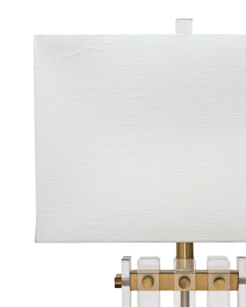 Grammercy Table Lamp in Acrylic & Antique Brass Metal with Rectangle Shade in Sea Salt Linen