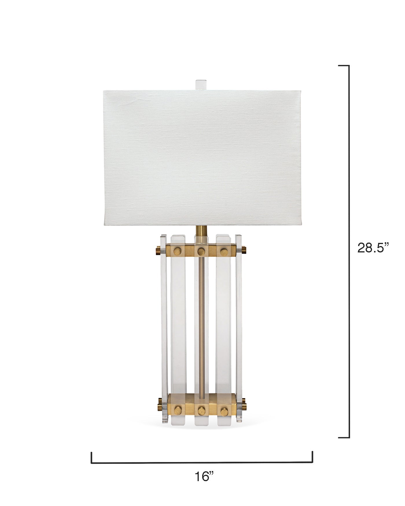 Grammercy Table Lamp in Acrylic & Antique Brass Metal with Rectangle Shade in Sea Salt Linen