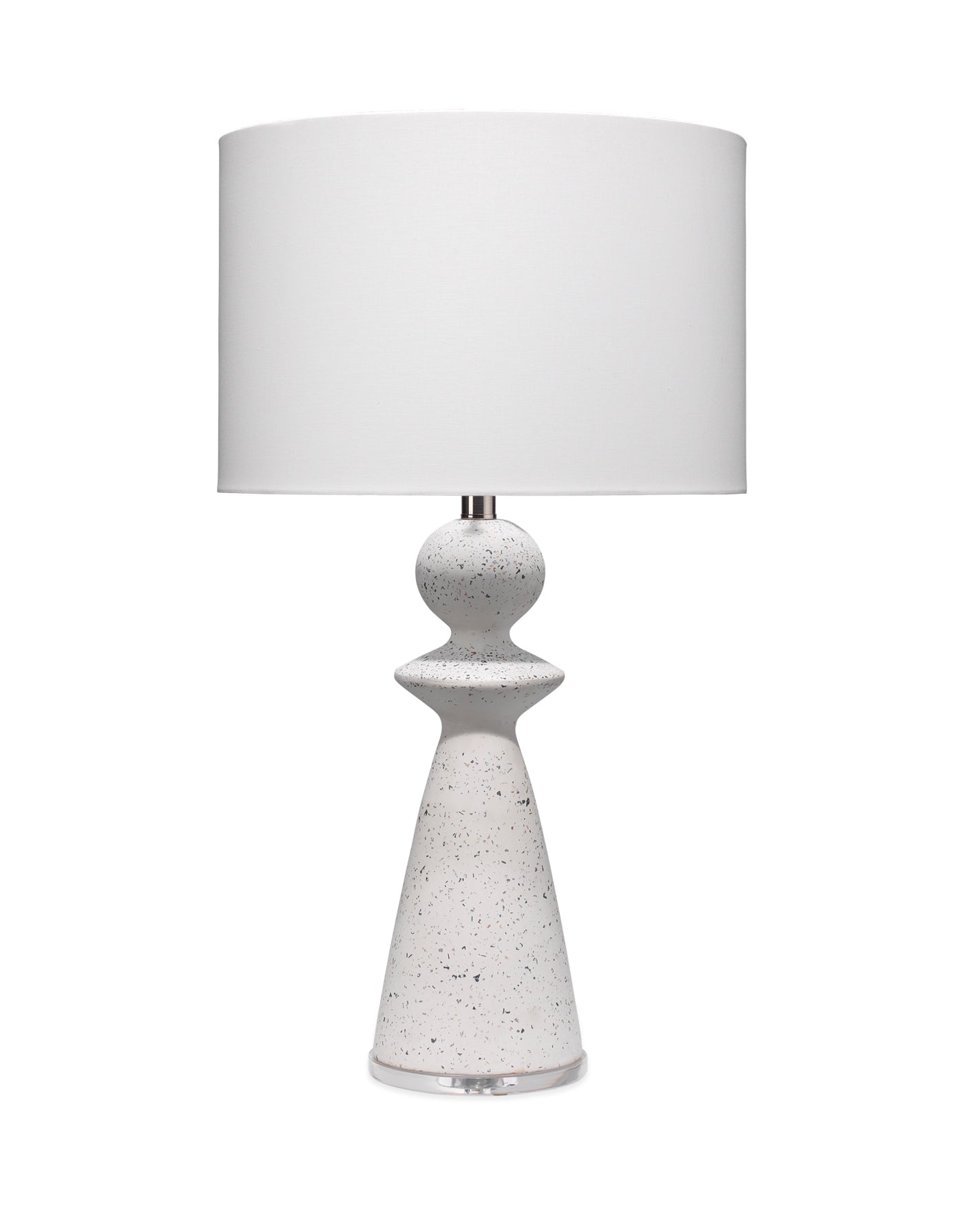 Guardian Table Lamp In White Speckled Terrazzo With Drum Shade In White Linen