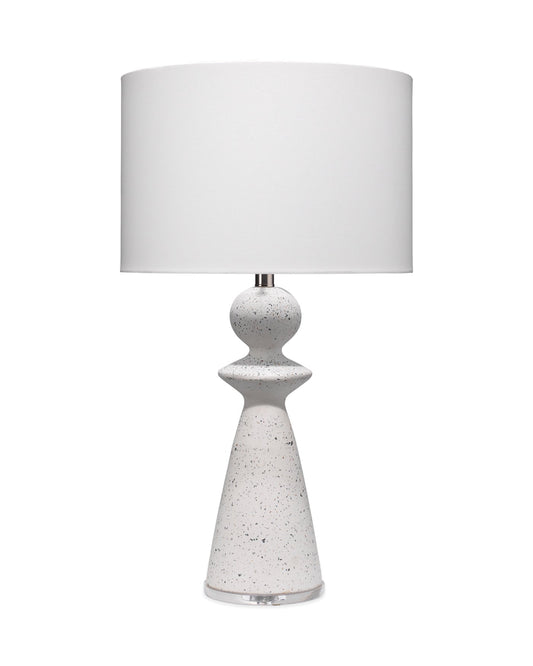 Guardian Table Lamp In White Speckled Terrazzo With Drum Shade In White Linen