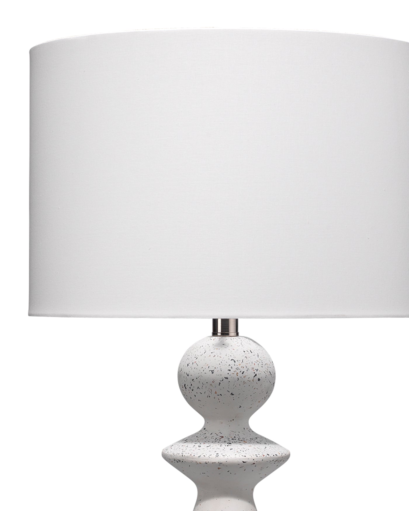 Guardian Table Lamp In White Speckled Terrazzo With Drum Shade In White Linen