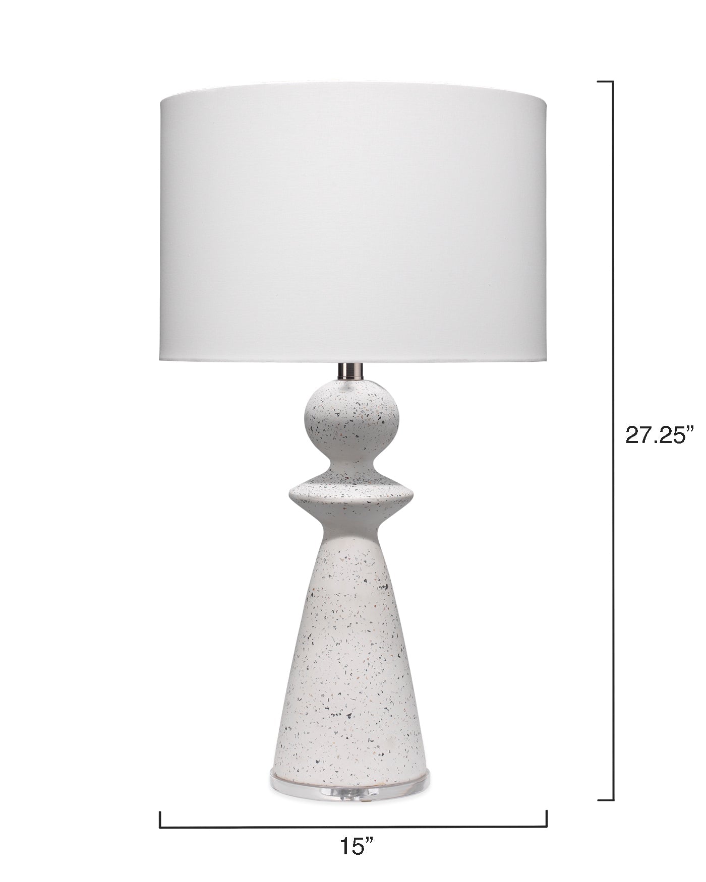 Guardian Table Lamp In White Speckled Terrazzo With Drum Shade In White Linen