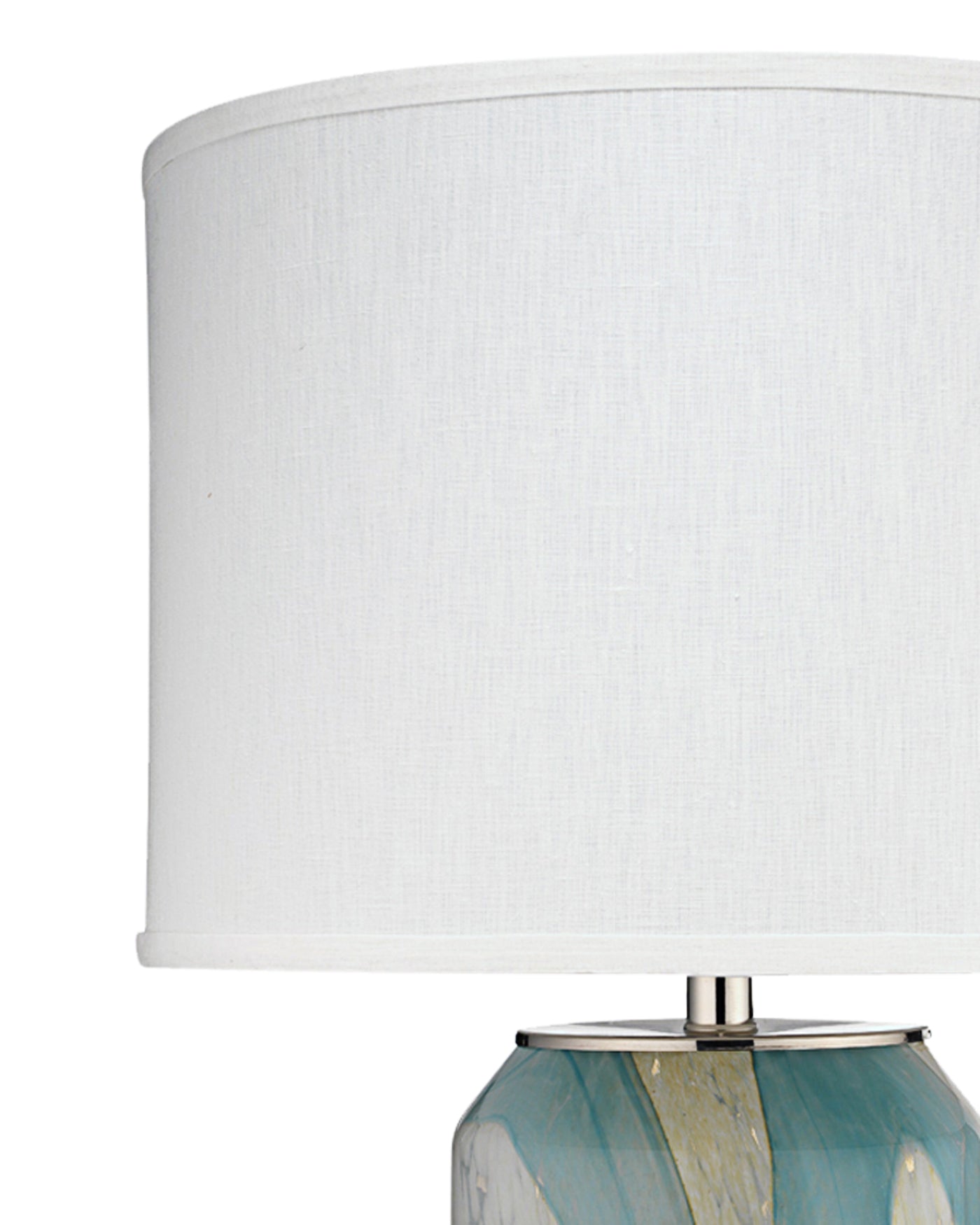 Helen Table Lamp in Pale Blue Glass with Classic Drum Shade in Sea Salt Linen