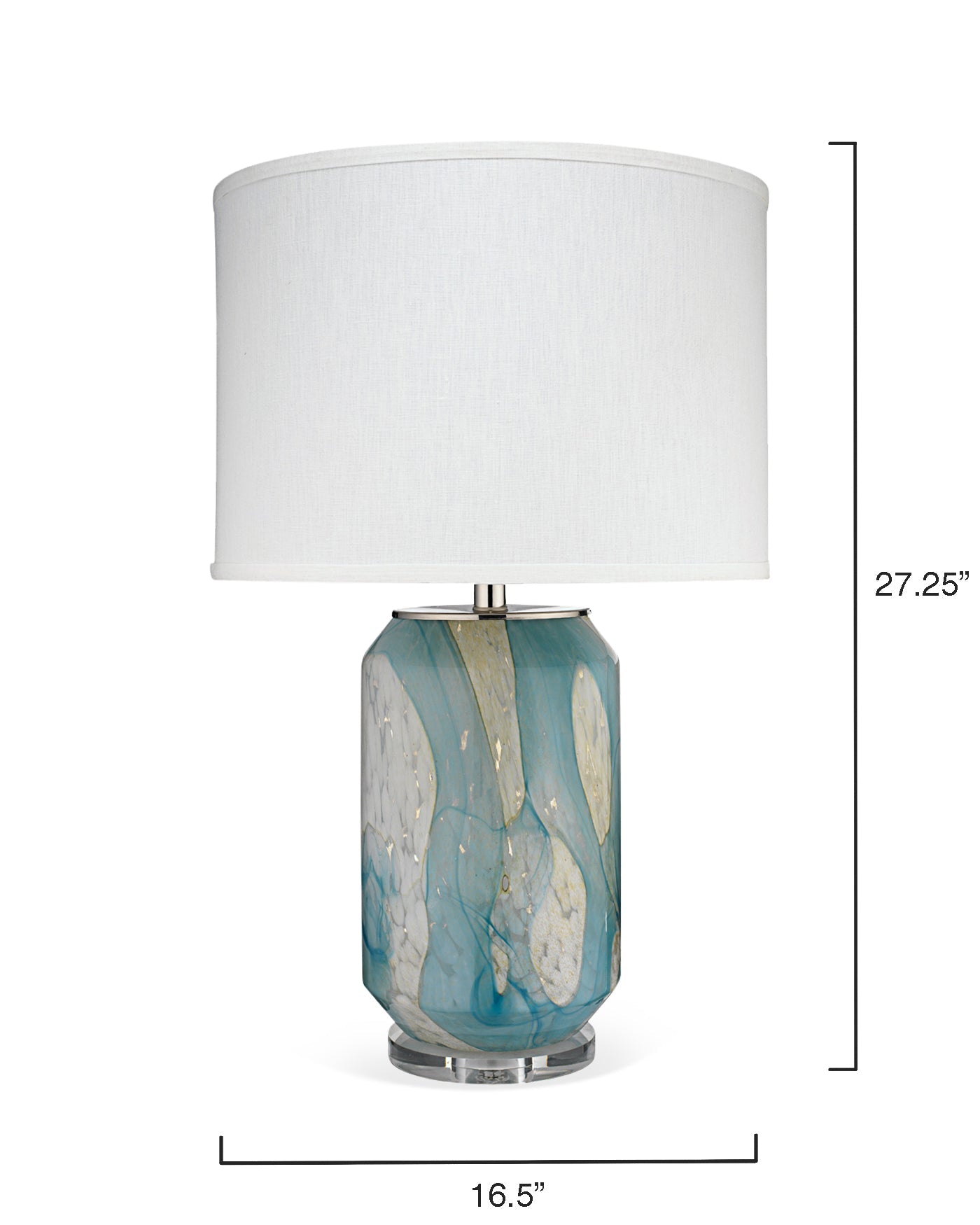 Helen Table Lamp in Pale Blue Glass with Classic Drum Shade in Sea Salt Linen