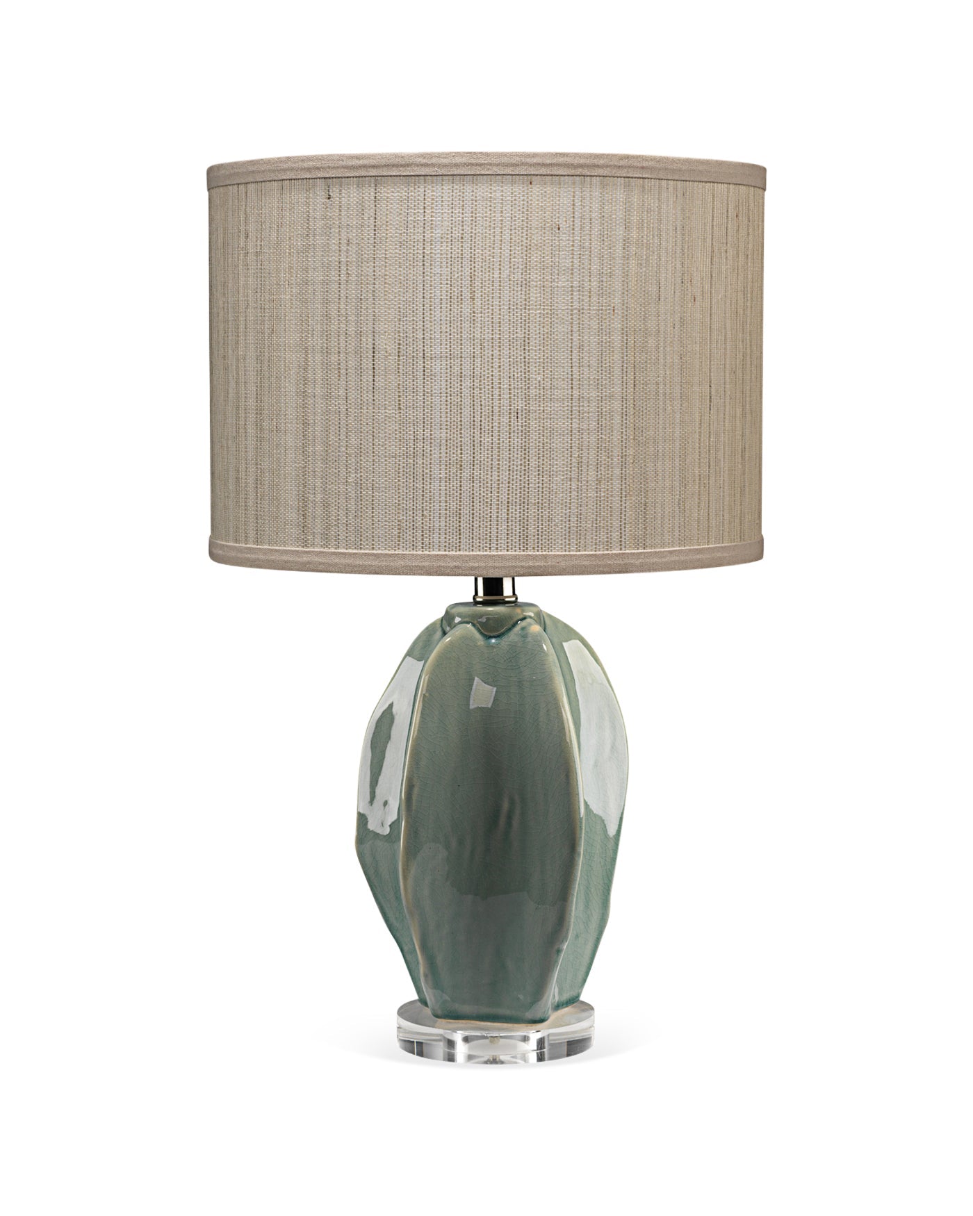 Hermosa Table Lamp in Teal Ceramic With Drum Shade in Ivory Hemp