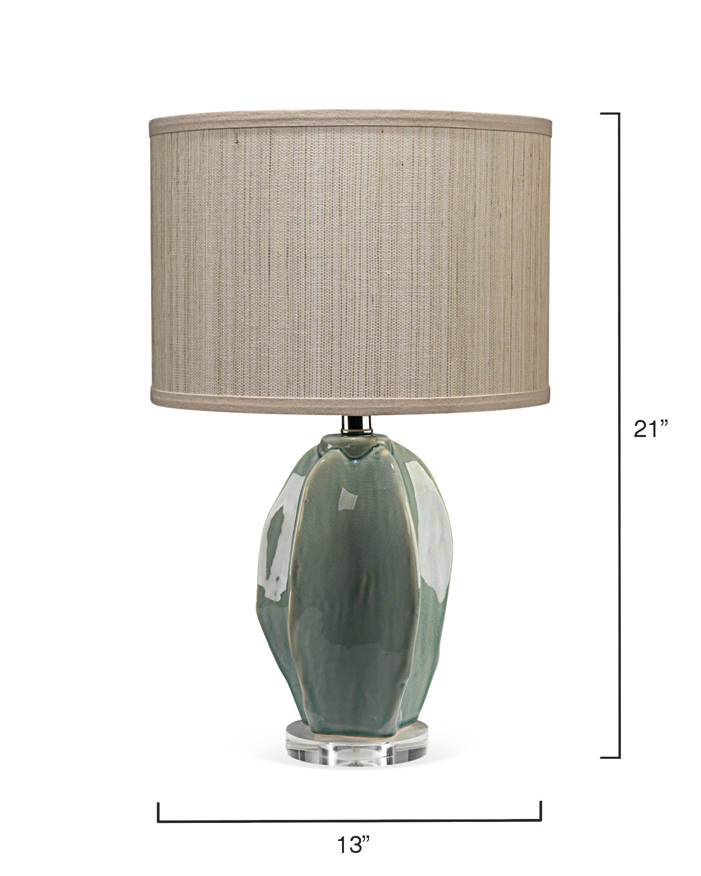 Hermosa Table Lamp in Teal Ceramic With Drum Shade in Ivory Hemp