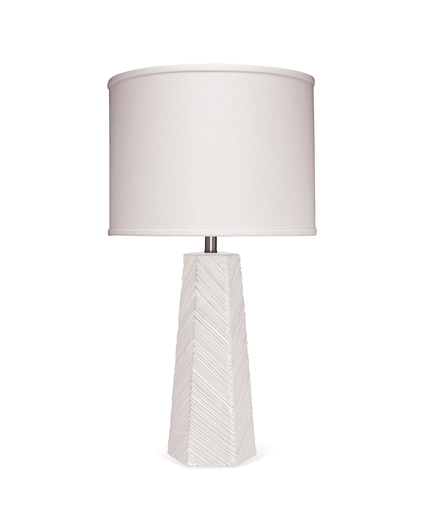 High Rise Table Lamp in Cream Ceramic with Drum Shade in Off White Linen