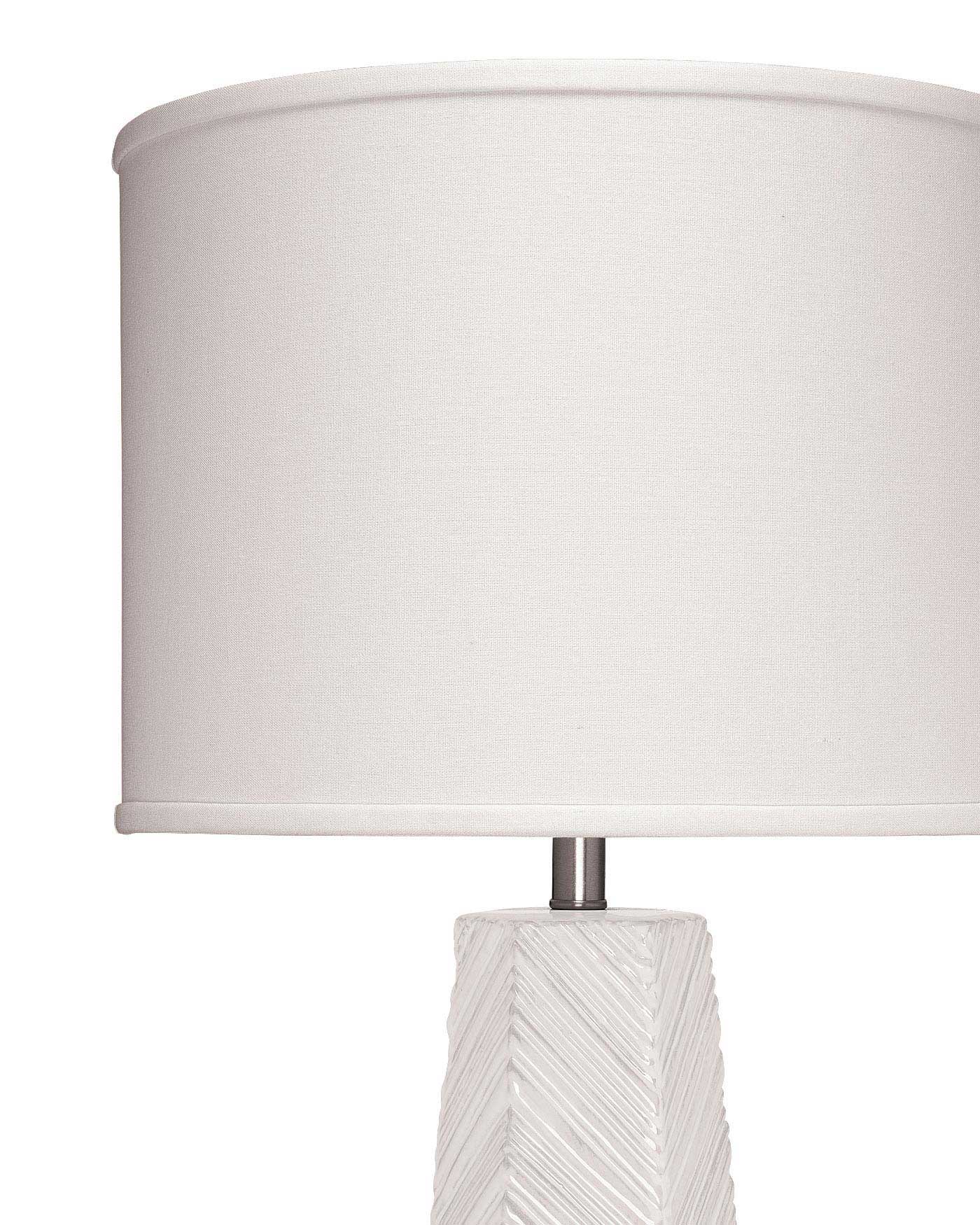 High Rise Table Lamp in Cream Ceramic with Drum Shade in Off White Linen