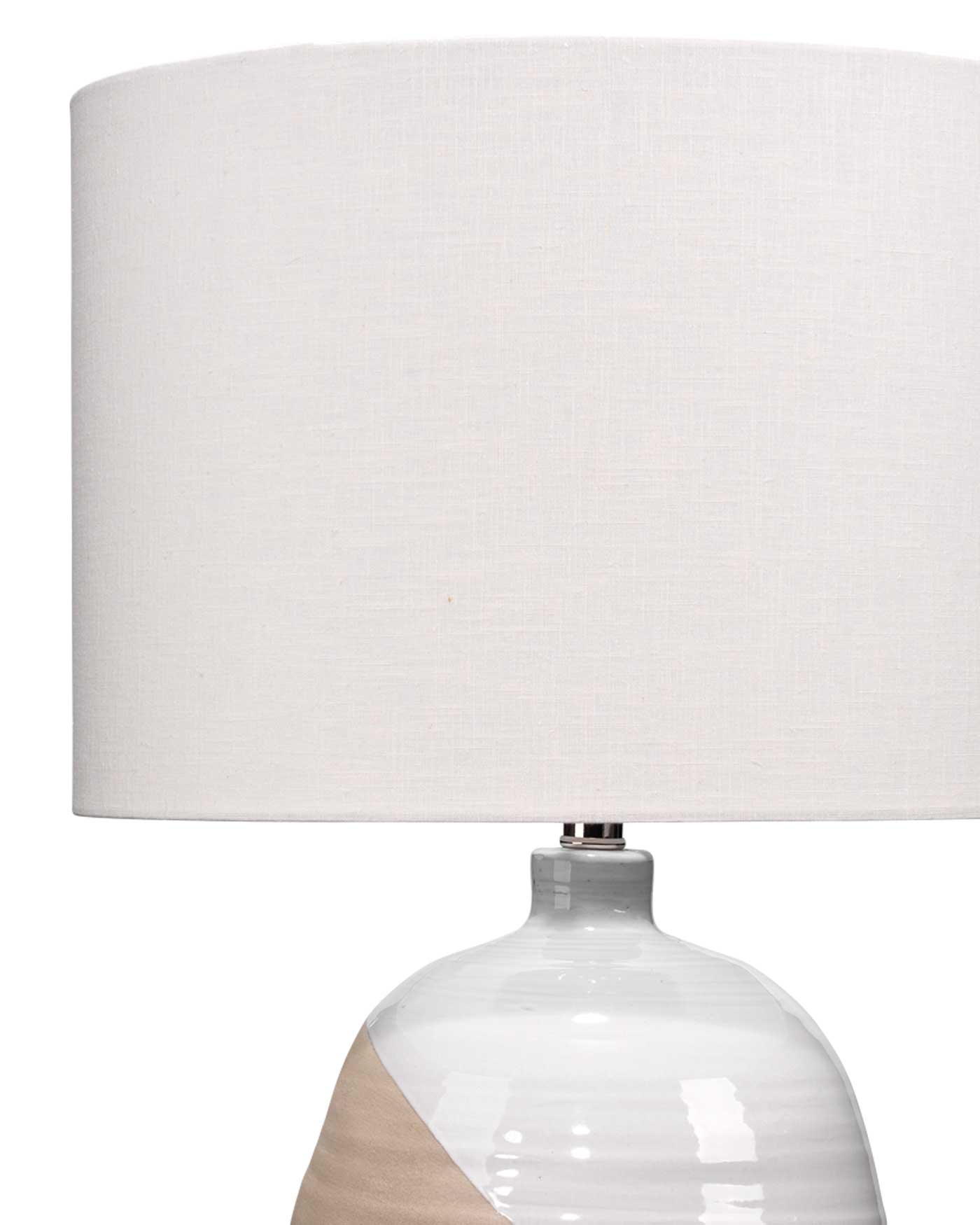 Hillside Table Lamp in White & Natural Ceramic  With Drum Shade in Off White Linen