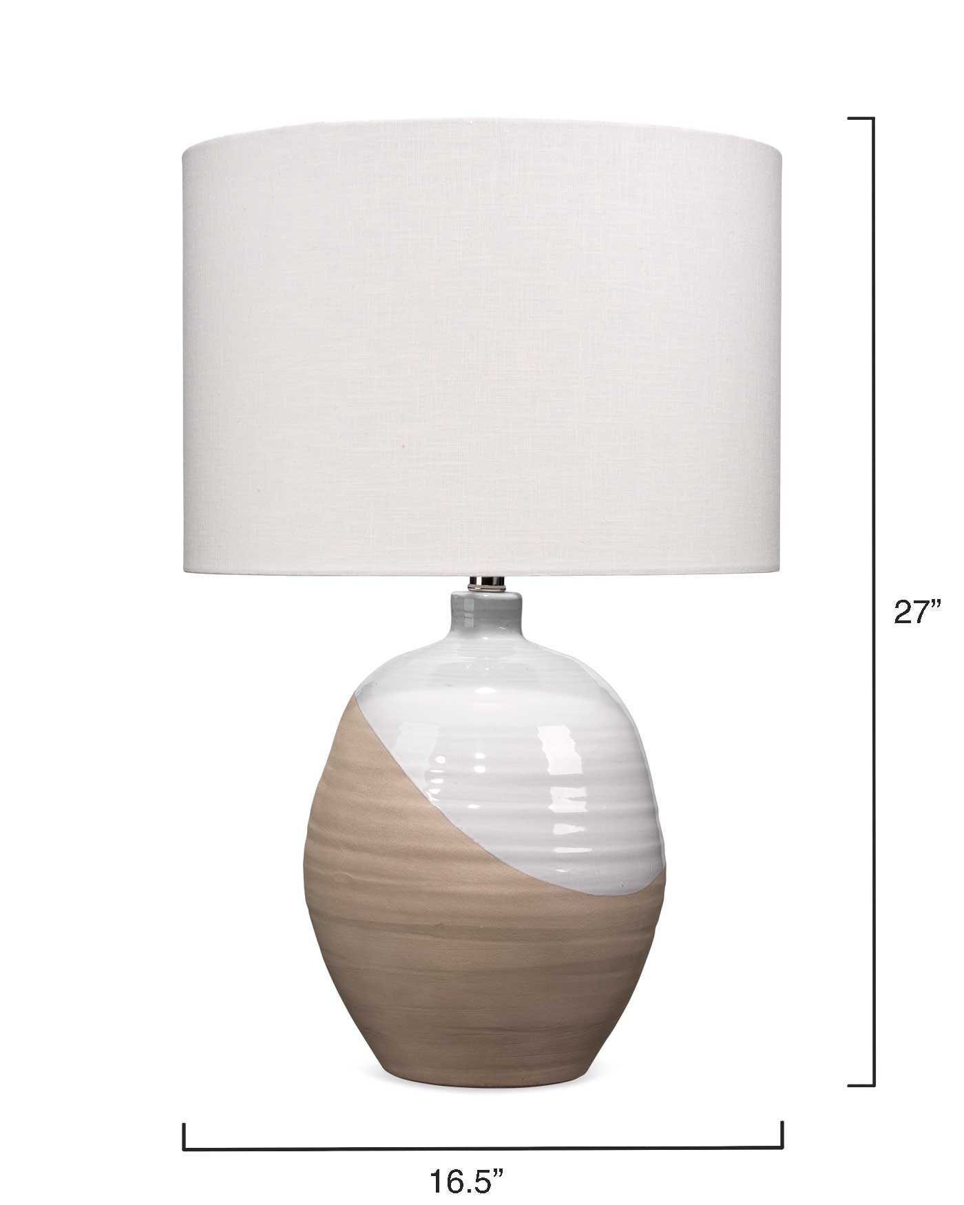 Hillside Table Lamp in White & Natural Ceramic  With Drum Shade in Off White Linen