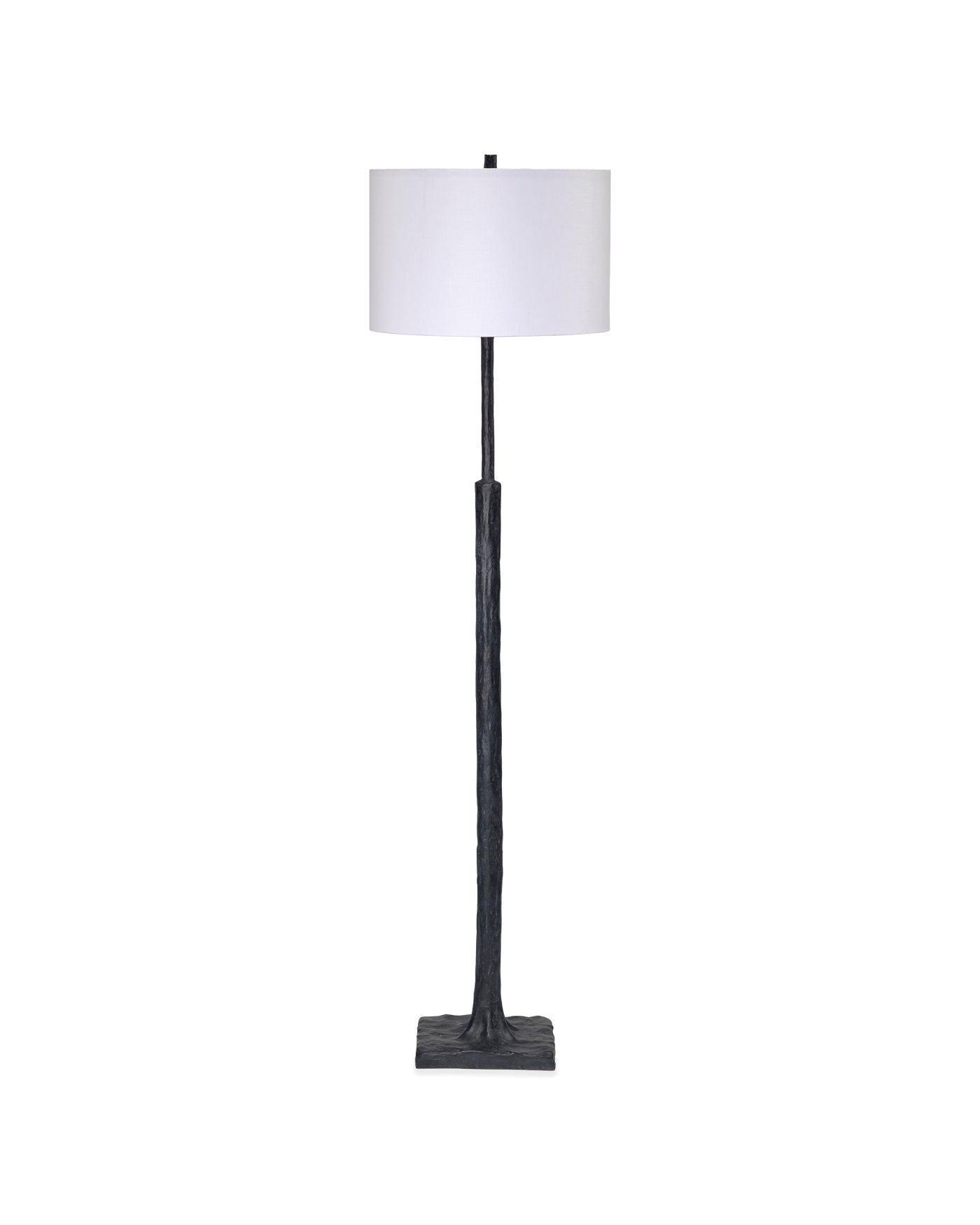 Humble Floor Lamp In Textured Charcoal Plaster With Drum Shade In White Linen