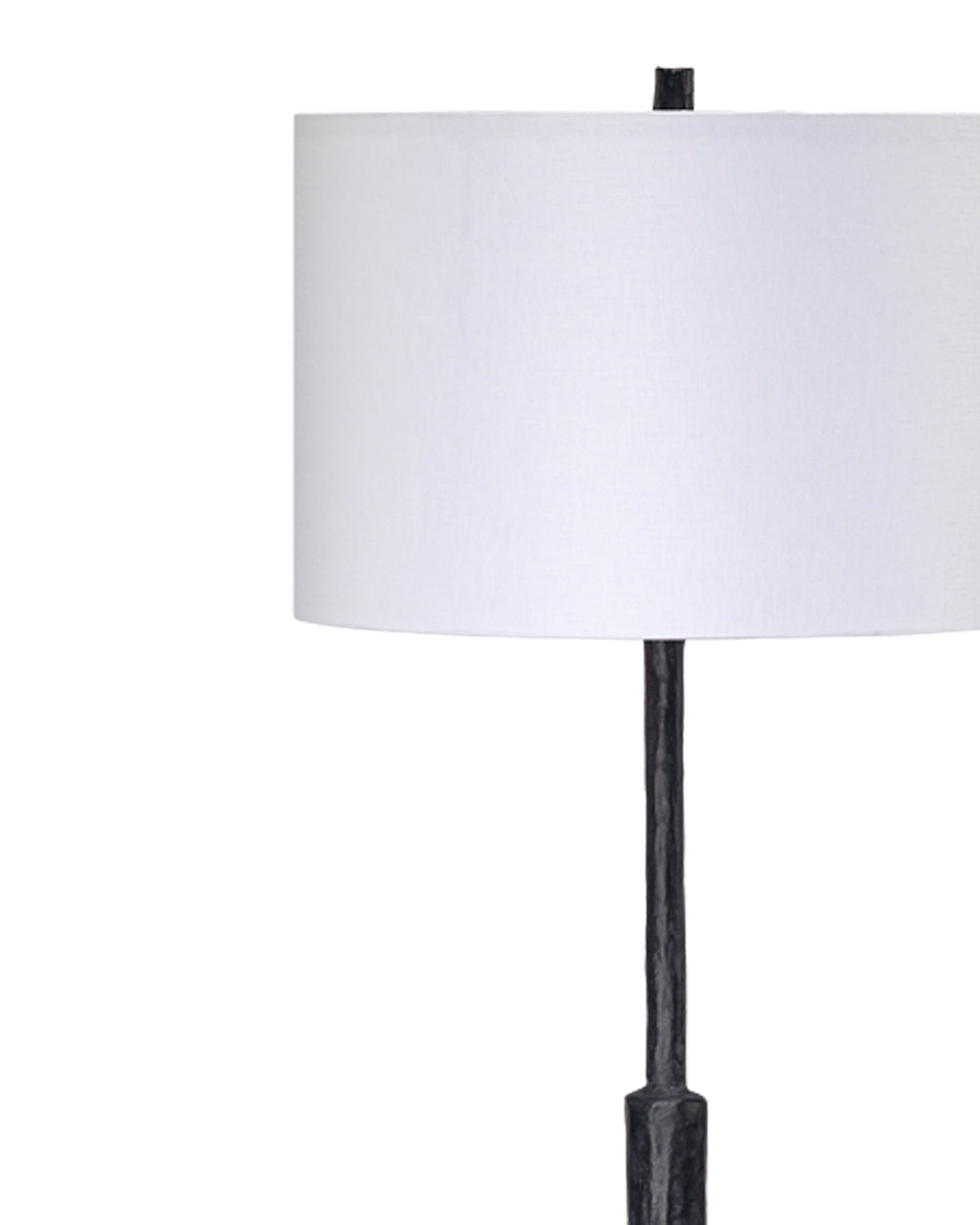 Humble Floor Lamp In Textured Charcoal Plaster With Drum Shade In White Linen