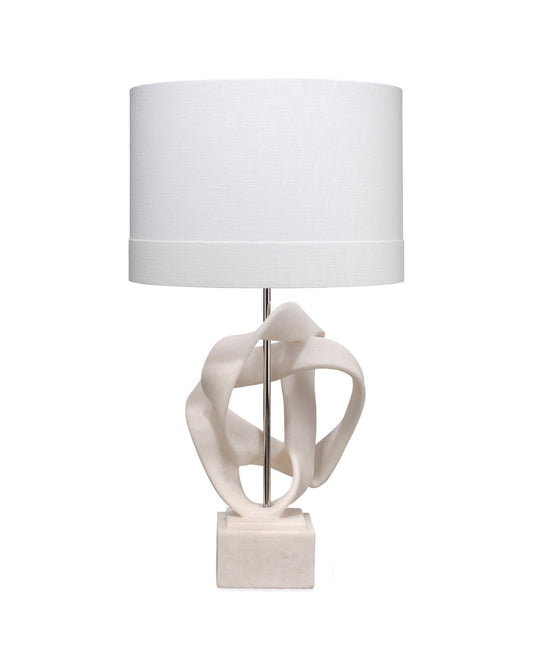 Intertwined Table Lamp In White Polyresin With Drum Shade In White Linen