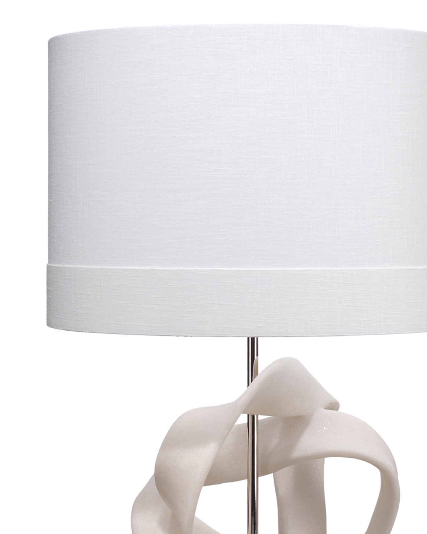 Intertwined Table Lamp In White Polyresin With Drum Shade In White Linen