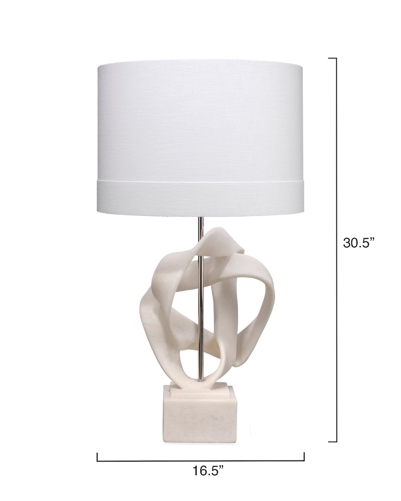 Intertwined Table Lamp In White Polyresin With Drum Shade In White Linen