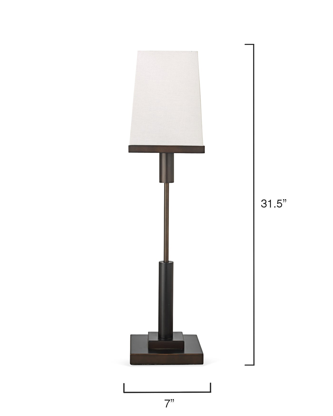 Jud Table Lamp in Oil Rubbed Bronze With Small Square Open Cone Shade in White Linen