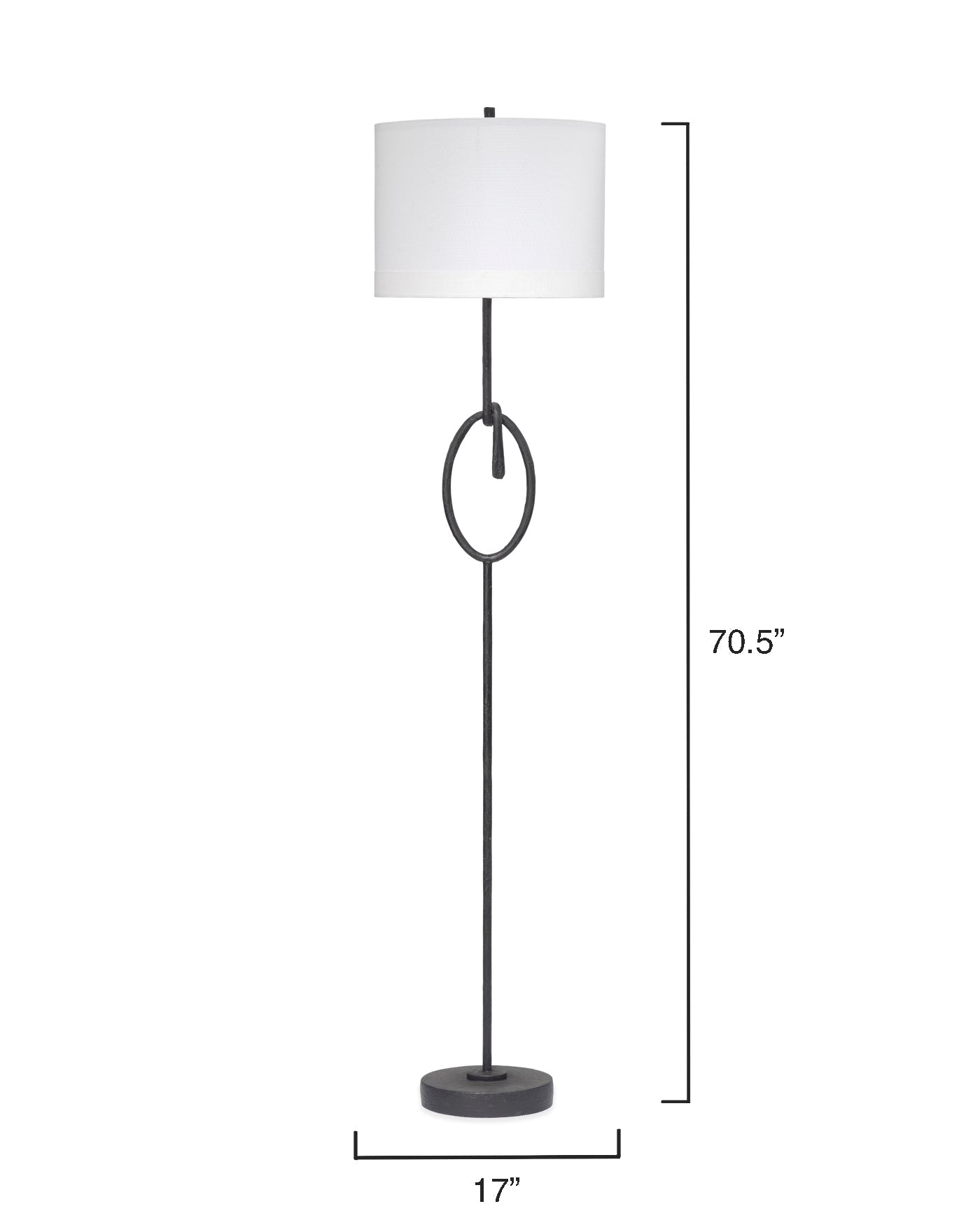 Knot Floor Lamp In Textured Charcoal Gesso on Metal With Oval Shade In White Linen