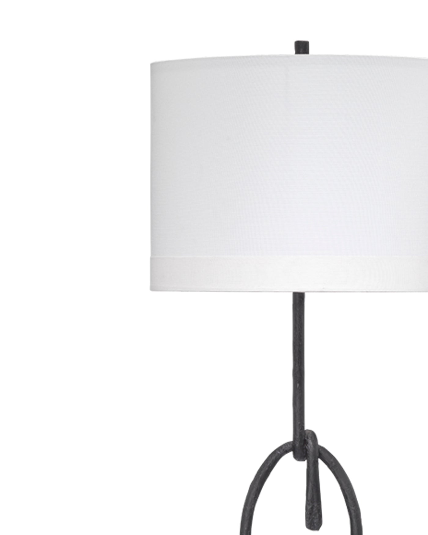 Knot Floor Lamp In Textured Charcoal Gesso on Metal With Oval Shade In White Linen