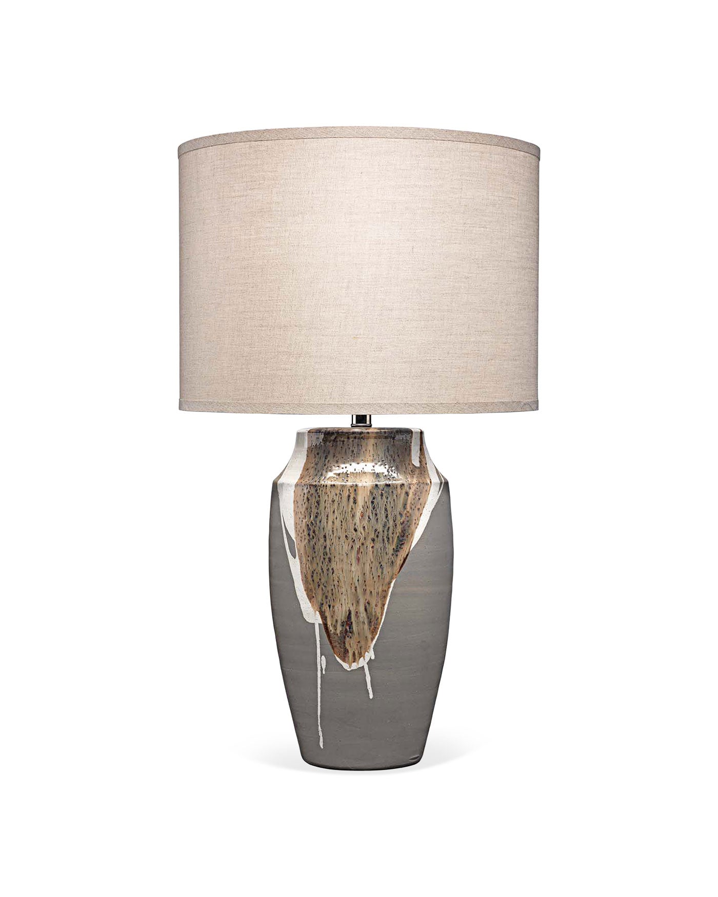 Landslide Table Lamp in Matte Grey Ceramic With Beige & White Drip