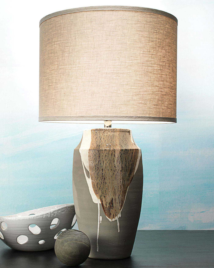 Landslide Table Lamp in Matte Grey Ceramic With Beige & White Drip