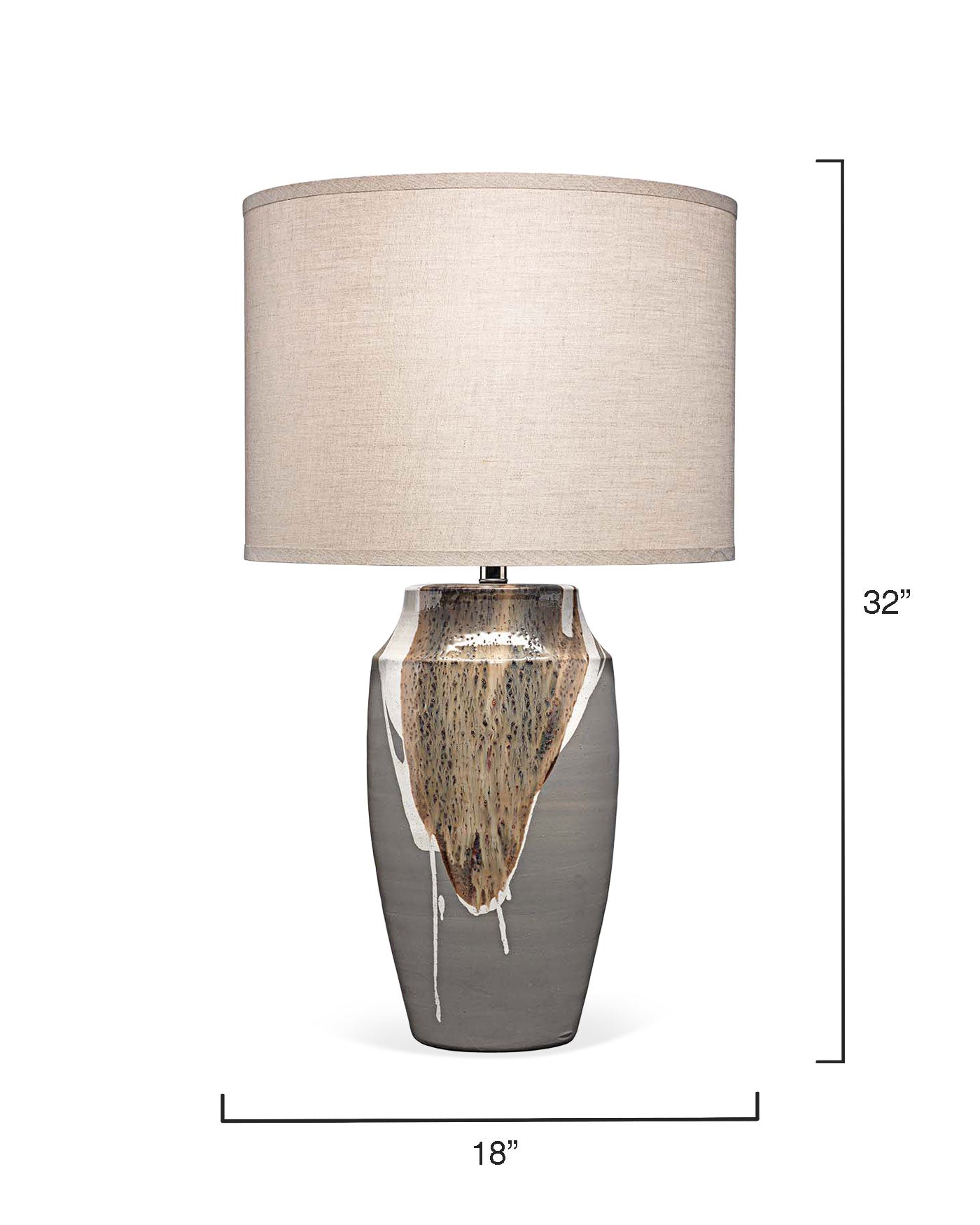 Landslide Table Lamp in Matte Grey Ceramic With Beige & White Drip