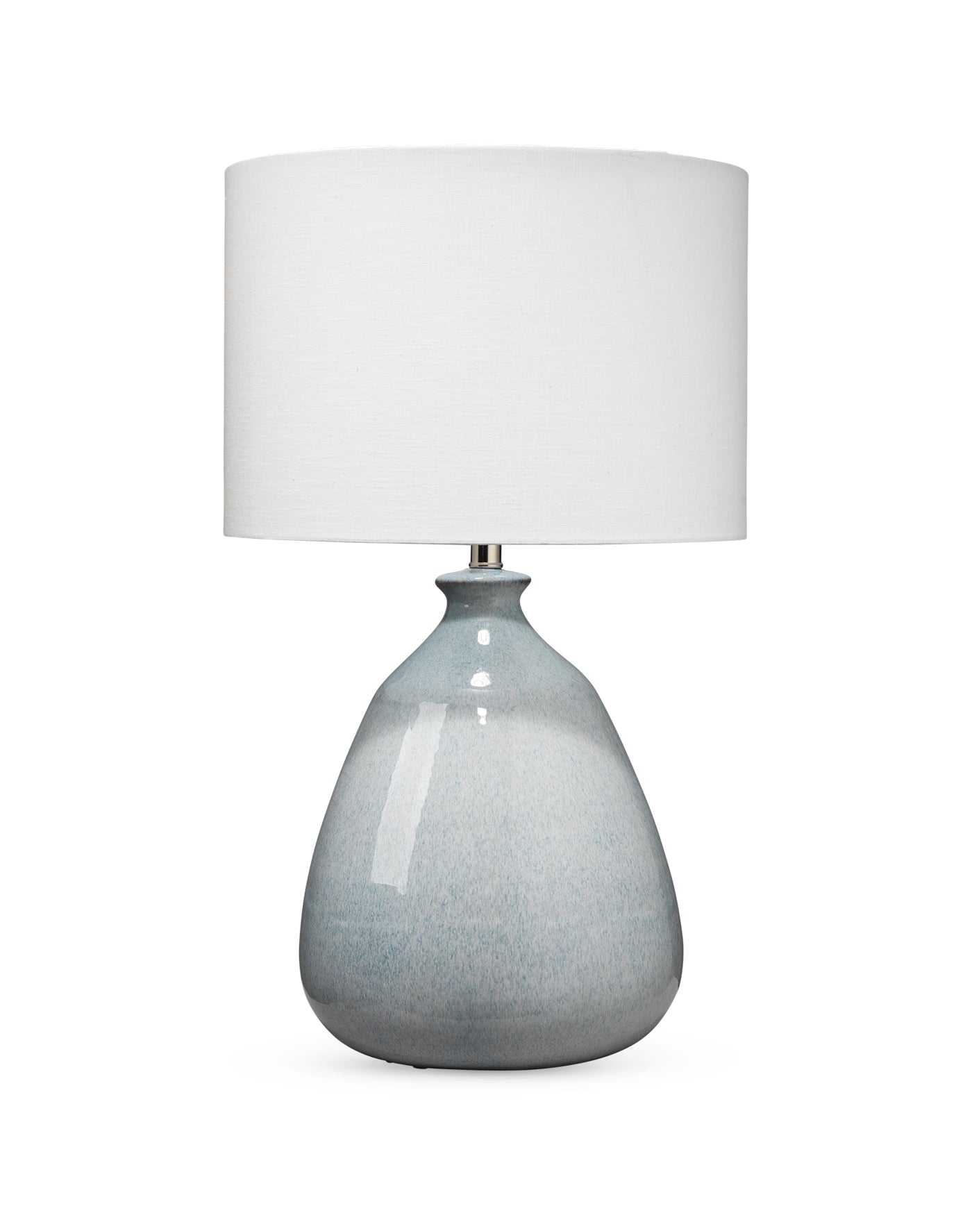 Levi Table Lamp In Washed Blue Reactive Glaze Ceramic With Drum Shade In White Linen