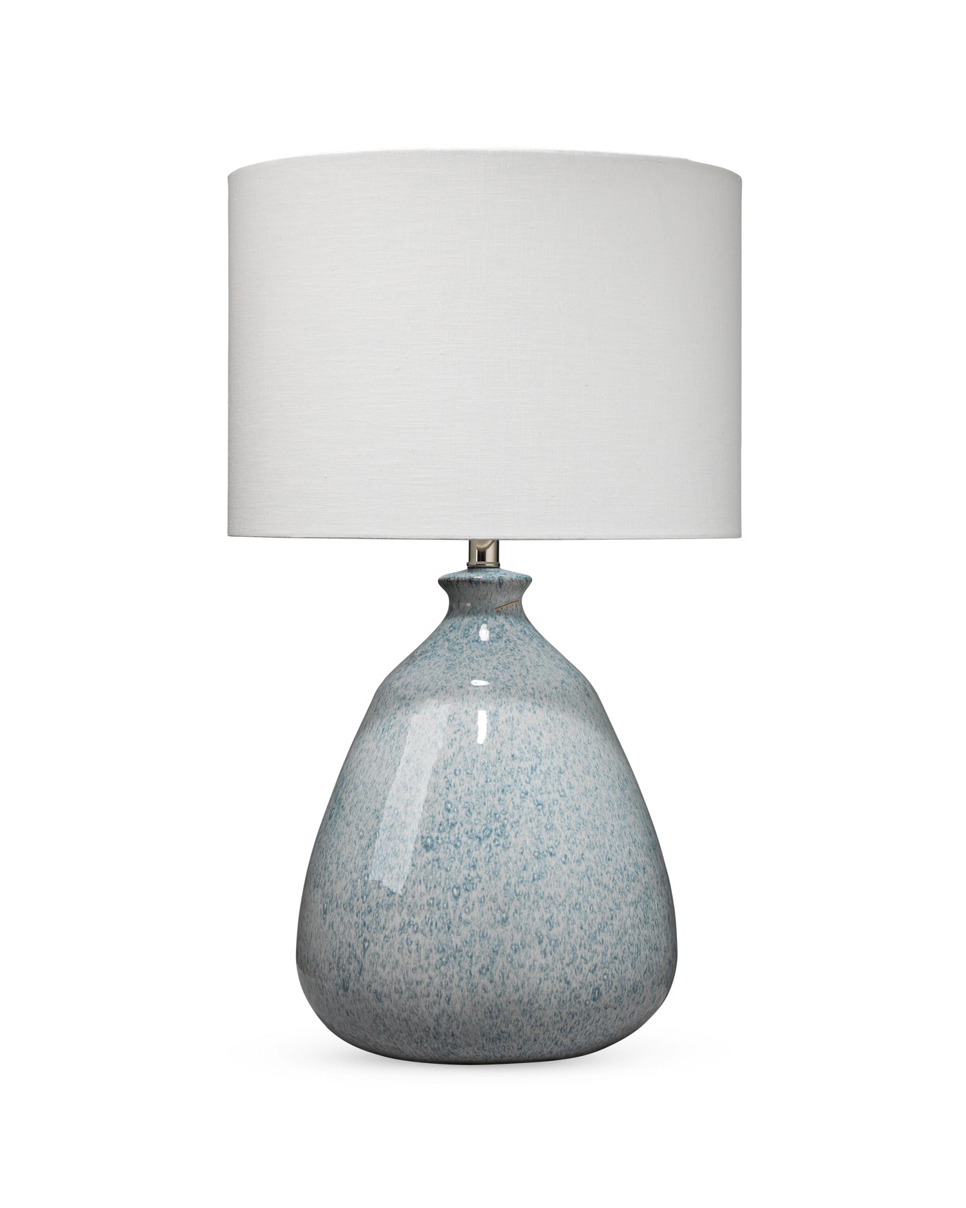 Levi Table Lamp In Washed Blue Reactive Glaze Ceramic With Drum Shade In White Linen