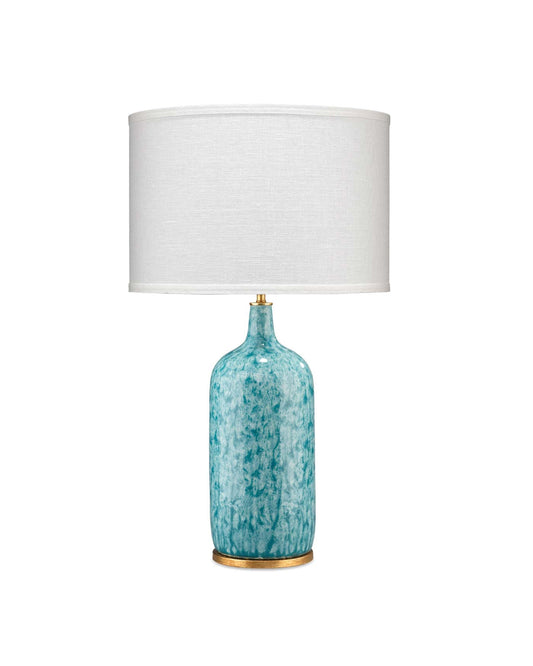 Madeline Table Lamp in Blue Ceramic With Medium Drum Shade in White Linen