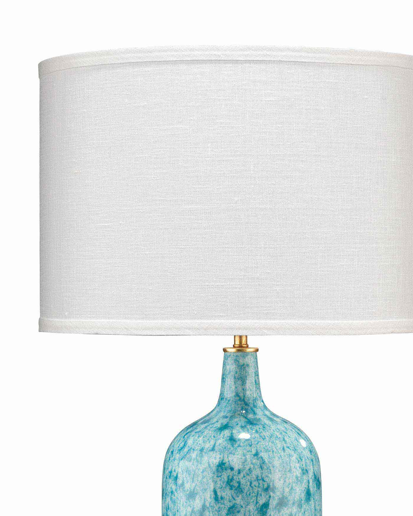 Madeline Table Lamp in Blue Ceramic With Medium Drum Shade in White Linen