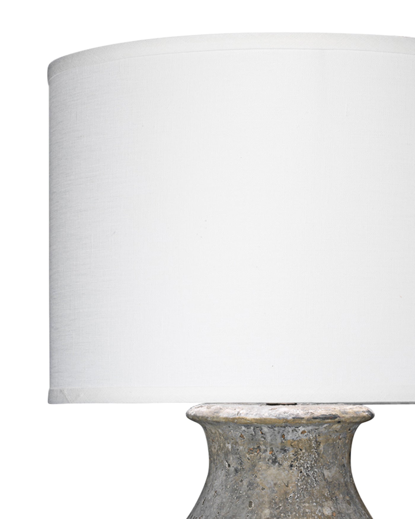 Masonry Table Lamp in Grey Ceramic With Classic Drum Shade in White Linen