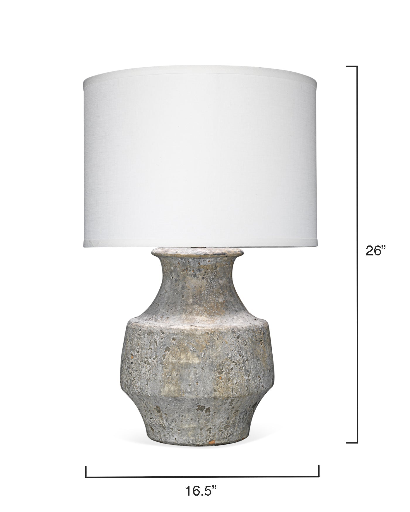 Masonry Table Lamp in Grey Ceramic With Classic Drum Shade in White Linen