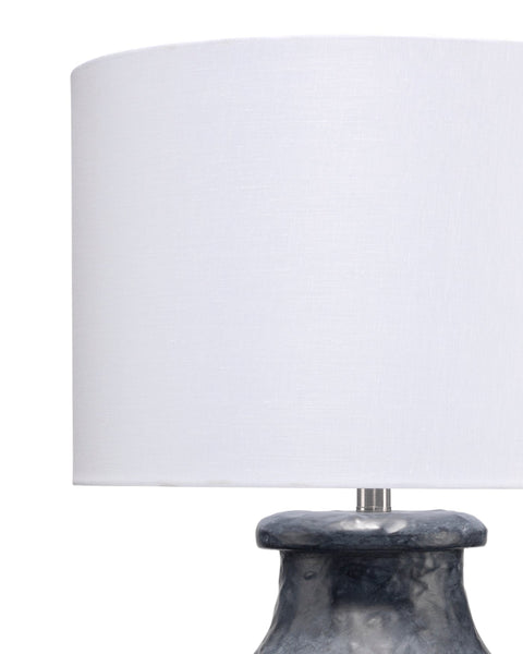 Masonry Table Lamp In Textured Charcoal Plaster With Drum Shade In White Linen