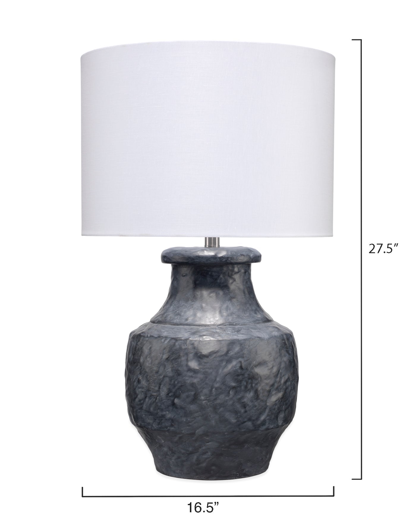 Masonry Table Lamp In Textured Charcoal Plaster With Drum Shade In White Linen