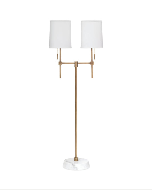 Minerva Twin Shade Floor Lamp in Antique Brass Metal & White Marble